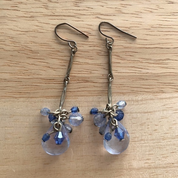 Blue and Clear Gem Like Dangle Earrings - Picture 2 of 6